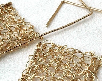 Geometric square wire crochet earrings large jewelry unique urban earrings geometric design statement jewellery