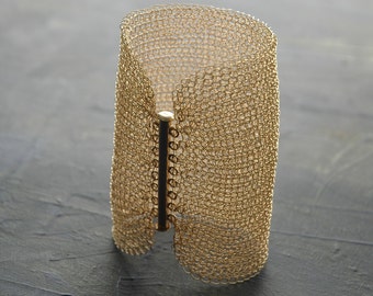 Cleopatra CUFF bracelet , wire crochet gold filled, 3.15 inch long , wire knit