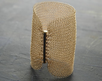 Cleopatra CUFF bracelet , wire crochet gold filled, 3.15 inch long , wire knit