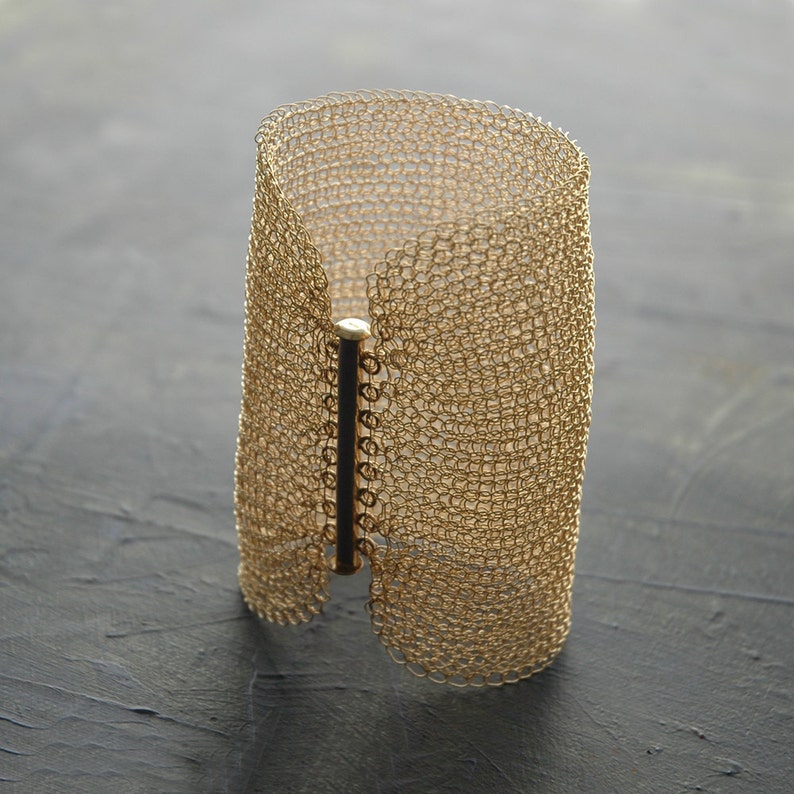 Cleopatra CUFF bracelet , wire crochet gold filled 3.15 inch long , wire knit image 1