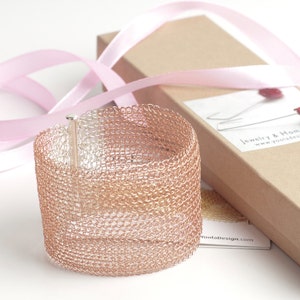 Rose Gold CUFF Bracelet, Luxury Bracelet, Glamorous Rose Bracelet, Wire Crochet Jewelry, Rose Gold jewelry, Gift for her, Unique Bracelet