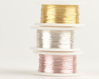 Precious Metal Silver plated Craft Wire, 28 gauge Extra long wire spools,  360 feet,  Non tarnish gold wire, silver wire , rose gold wire