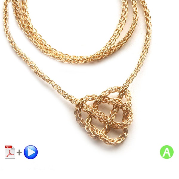 Jewelry Crochet Pattern, Celtic Heart Knot,ONLINE VIDEO pattern PDF jewelry instructions crocheted necklace tutorial