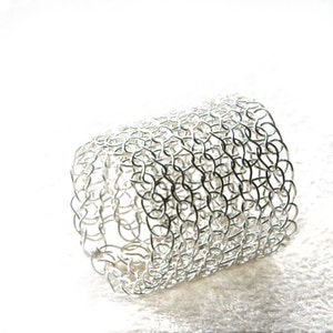 Silberring - Breiter Bandring - Tube Ring - Statement Ring - Silber Accessoires - Silberschmuck - Häkelring
