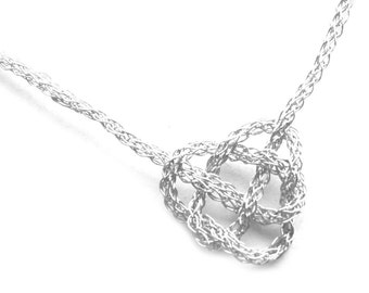 Silver Necklace, CELTIC Heart Knot, Crochet Wire Jewelry, Celtic Knot, I Love You