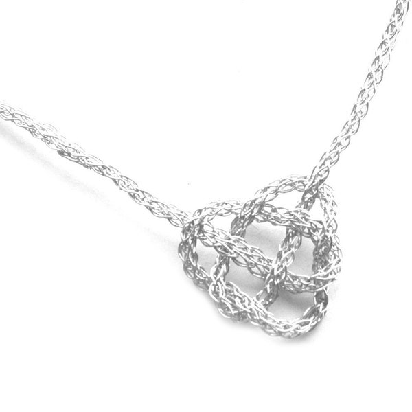 Silver Necklace, CELTIC Heart Knot, Crochet Wire Jewelry, Celtic Knot, I Love You