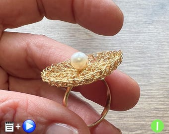 Wire Crochet Tutorial, Lace Ring Wire Crochet Pattern Wire Crochet Ring VIDEO Pattern, Learn to crochet a Flower ring Beaded Ring Pattern