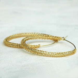 Wire crochet Earrings gold Hoop earrings . Large Gypsy Handmade Earrings Gypsy Jewelry Fashion Gypsy bohemian fashion image 1