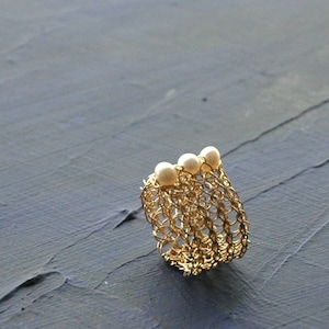 PEARL - PEARL ring - Wire crochet GOLD ring -  Textile jewelry - Romantic ring - Handmade band ring - Small pearls band ring - Gift for her