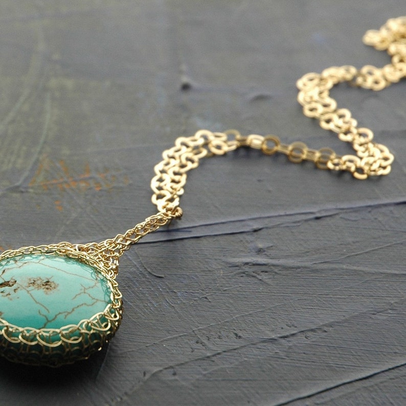 Turquoise Pendant Necklace Gold Pendant Necklace Unique Etsy