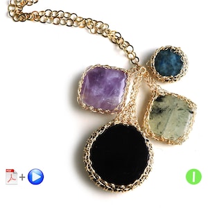 ONLINE Video tutorial and PDF YoolaPotion Charm necklace wire crochet cabochon wire jewelry tutorial yoola bezel pattern