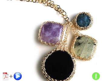 ONLINE Video tutorial and PDF YoolaPotion Charm necklace wire crochet cabochon wire jewelry tutorial yoola bezel pattern