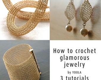 Comment crocheter de magnifiques bijoux-Tutoriels Crochet Bijoux-Collier Tube,Bracelet Manchette,Boucles d'Oreilles Goutte Perlée