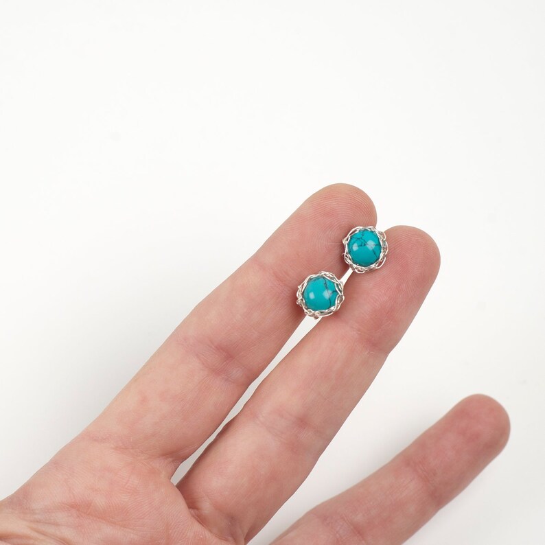 Small Turquoise Stud Earrings 8mm Sterling Silver Turquoise Etsy