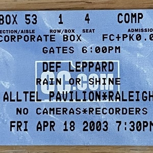 Def Leppard Konzert - Alltel Pavilion Raheit, Navy - Unbenutzte Box-Platzkarte - Freitag, 18 April 2003