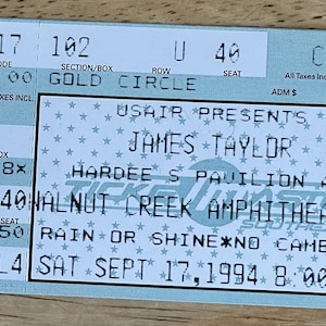 Seltene Vintage James Taylor Konzertkarte Stub Samstag, 17