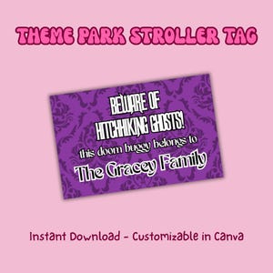 Customizable Stroller Tag Printable | Theme Park Stroller Sign | Disney Trip Essentials | Amusement Park Family Travel | Instant Download