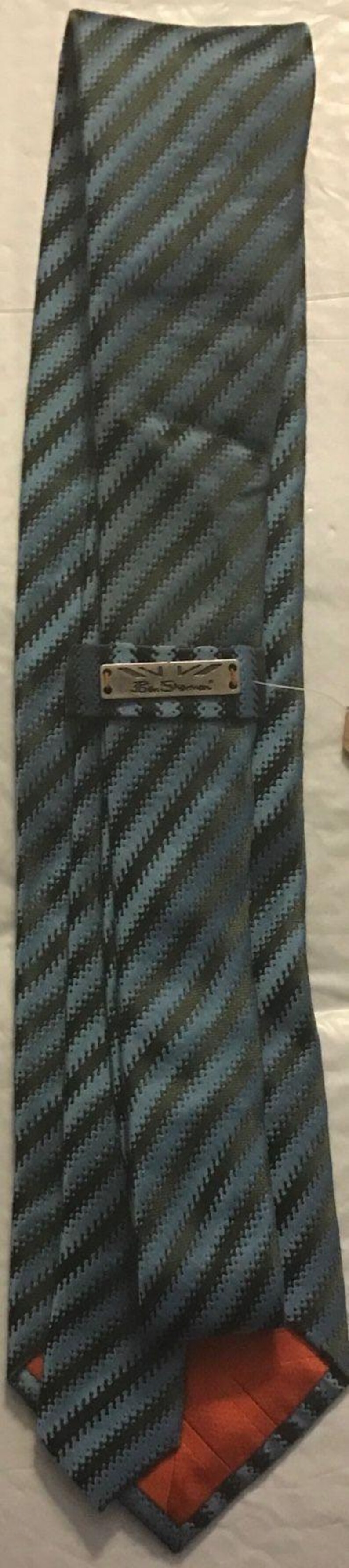 Vintage Ben Sherman Striped 100% Silk Tie ~ Blue & Brown * 65" x 3.75" image 2