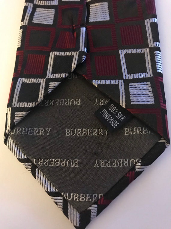 Vintage Burberry Red Black Silk Tie - image 5