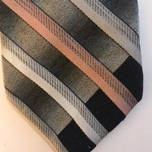 Vintage Wembley Pink and Gray Striped Polyester Tie