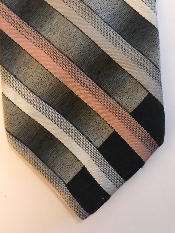 Vintage Wembley Pink and Gray Striped Polyester T… - image 1