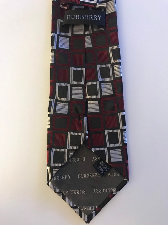 Vintage Burberry Red Black Silk Tie - image 3