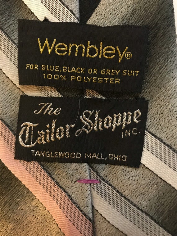 Vintage Wembley Pink and Gray Striped Polyester T… - image 3