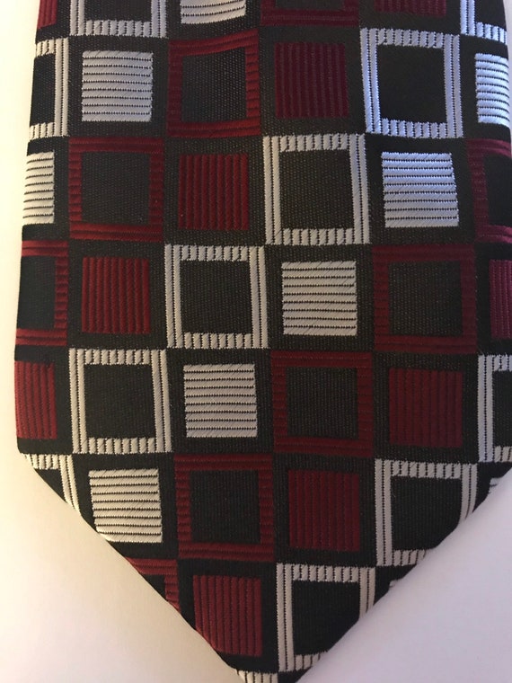 Vintage Burberry Red Black Silk Tie - image 2