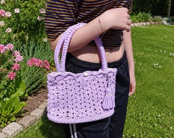 Flor de lila. Bolso de ganchillo lila hecho a mano | Pieza única | Bolso boho chic artesanal