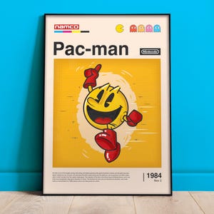 Enkelt Pac-Man-tryck, retro, videospel, barnrumsinredning, klassisk arkadspelsillustration, utskrivbar väggkonst, digital nedladdning