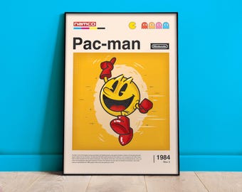 パックマンのシングルプリント、レトロ、ビデオゲーム、子供部屋の装飾、クラシックアーケードゲームのイラスト、印刷可能なウォールアート、デジタルダウンロード
