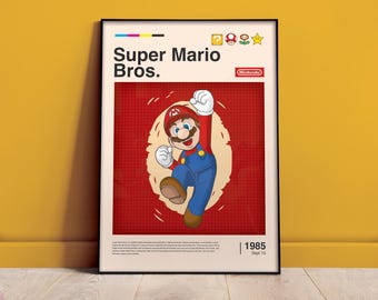 スーパーマリオのプリント（シングル）、レトロ、ビデオゲーム、子供部屋の装飾、クラシックアーケードゲームのイラスト、印刷可能なウォールアート、デジタルダウンロード