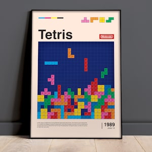 Impresión de Tetris individual, retro, videojuegos, decoración de habitación infantil, ilustración de juego arcade clásico, arte de pared imprimible, descarga digital