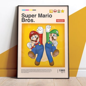Impresión individual de Super Mario Bros, retro, videojuegos, decoración de habitación infantil, ilustración de juego arcade clásico, arte de pared imprimible, descarga digital
