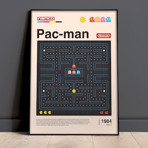 Impresión individual de Pac-Man, retro, videojuegos, decoración de habitación infantil, ilustración de juego arcade clásico, arte de pared imprimible, descarga digital