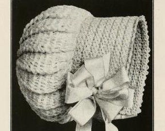 168. 1900's Ribbed baby bonnet with silk bow, crochet cap pattern, INSTANT DOWNLOAD