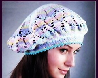 Falling leaves Crochet Beret, Hat, Slouchy Hat, variegated. Crochet PATTERN