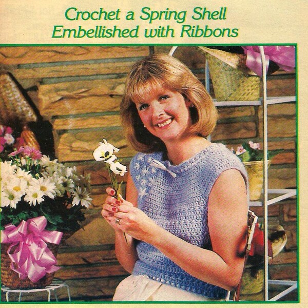 31. Crochet Daisies and Ribbon Shell Pattern,1980's. INSTANT DOWNLOAD PDF Pattern