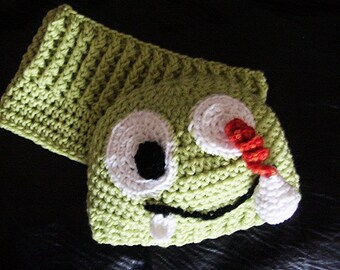 INSTANT Download ,ZOMBIE Dangle eye Monster beanie and Tube Scarf Crochet Pattern