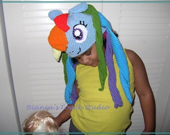 INSTANT DOWNLOAD Rainbow Dash, My Little Pony,Toddler, Crochet beanie, hat.  Pattern in PDF