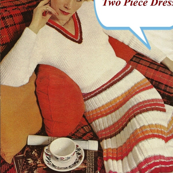 Instant Download, 1974 elegant sweater and skirt set, dare to impress, Vintage Pattern