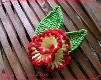 INSTANT DOWNLOAD Vanilla and Cherry Flower, Crochet Pattern, Applique, Brooch, Clipie, Embelishments.