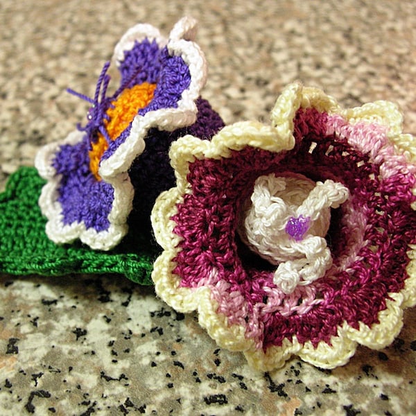 INSTANT DOWNLOAD, two variants of Beautiful Gloxinia. Applique, Brooch, Clipie, Embelishments. Tutorial instructions in PDF format