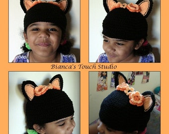 INSTANT DOWNLOAD Baby,Toddler, Adult Crochet Halloween Cat Beanie.  Pattern in PDF
