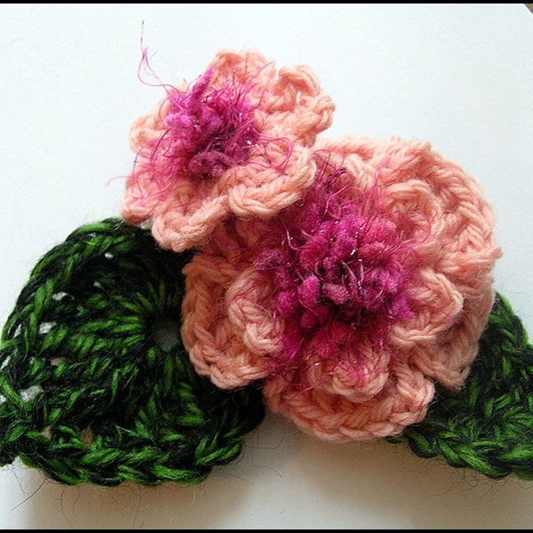 INSTANT DOWNLOAD.Tutorial instructions in PDF format. Corsage No 1, crochet flowers and leaves in wool