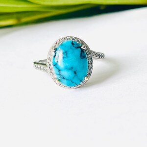 Naturalny kamień szlachetny Pajęczyna Turkusowy Pierścień, Wyrazisty Prawdziwy Turkusowy Pierścień, Nowy Lander BlueTurquoise, Wzór Elfa, Elegancka Unikalna Biżuteria Prezentowa