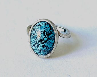 Natural Gemstone Spiderweb Turquoise Ring,Statement Genuine Turquoise Ring,Women’s Handmade Silver Promise Ring,Elegant Unique Gift Jewelry
