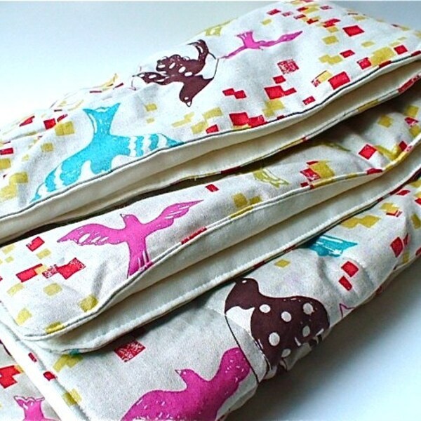 S A L E rainbow birds - linen and organic cotton bamboo french terry quilted blanket -  TODDLER/CHILD size