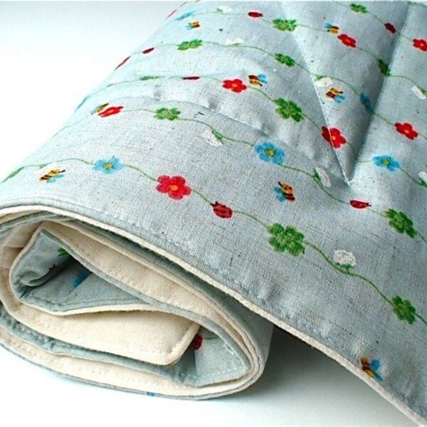Waterproof Large padded baby/toddler change mat/ pad - organic cotton and japanese linen print