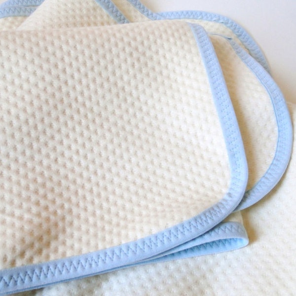 Luxurious quilted termal organic cotton blanket  for baby, toddler or child with BABY BLUE trim
